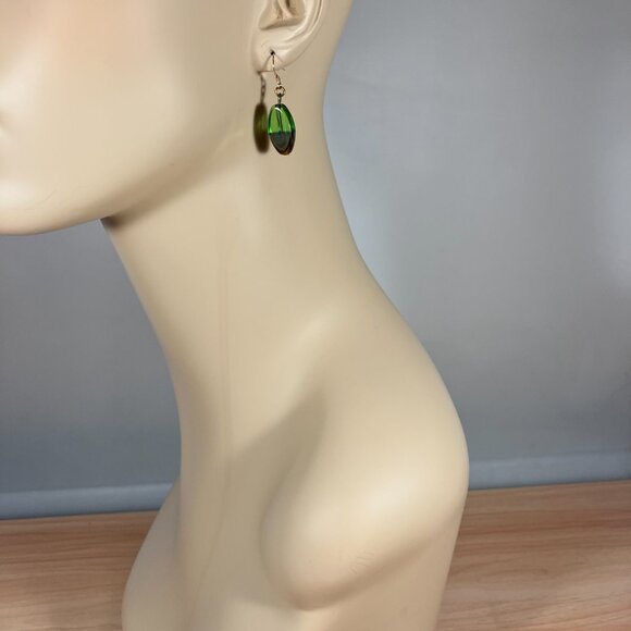 Handcrafted Green Copper Plated Glass Bead Earrings (3/4" Long) - Picture 2 of 2